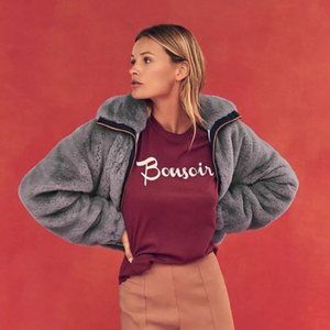 Anthropologie faux fur purple bomber - Medium